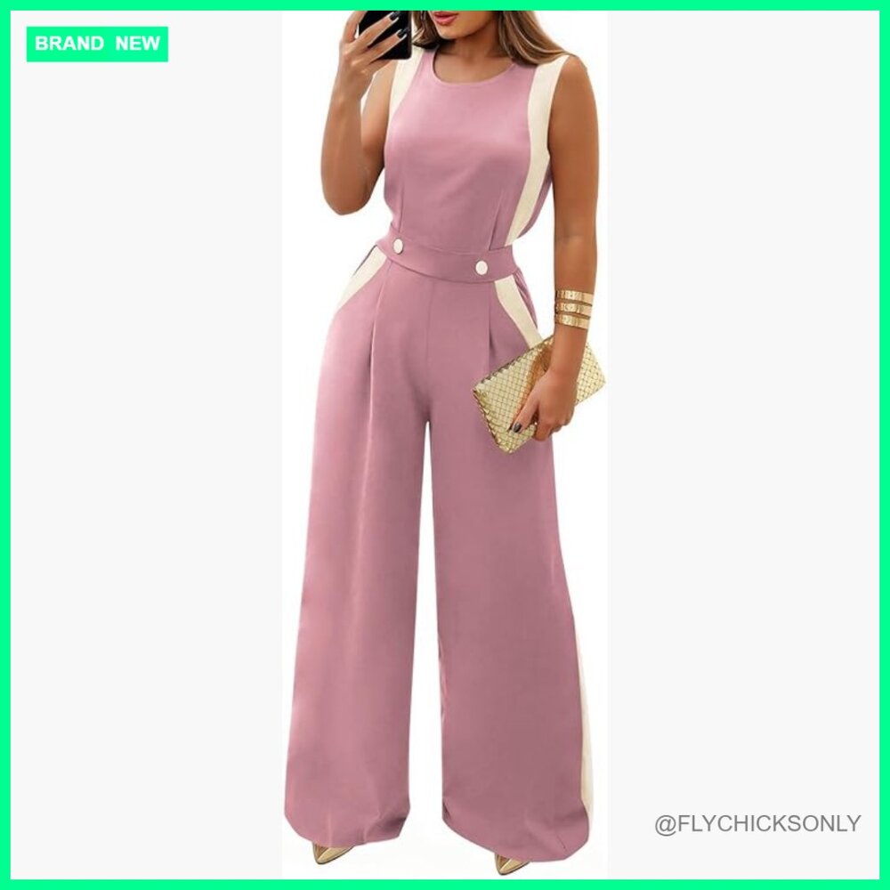 Sleeveless Colorblock Jumpsuit Wide Leg Romper Party Elegant Outfit